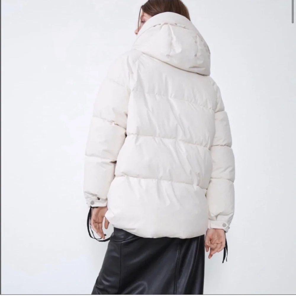 Zara oversized hooded ecru cream neutral puffer jacket Parka pocket size XS NWT - Picture 6 of 16